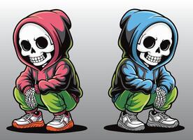 Cute skeleton in a crouching position and smiling. vector