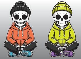 A joyful skeleton sitting with a smile on its face. vector