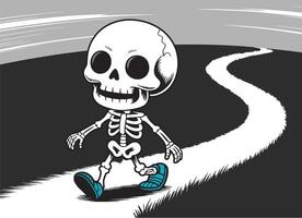A happy skeleton illustration taking a stroll with a smile. vector