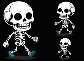 A skeleton walking with a happy face. vector