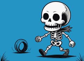 A walking skeleton shown smiling as it moves forward. vector