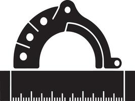 Black and white illustration of a protractor and ruler combination tool vector