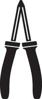 Black and white icon of long nose pliers for electronics repair and precision work vector