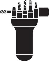 A black and white illustration of a rotary tool bit set in a case. vector