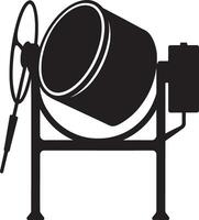 Black and white illustration of a cement mixer machine for construction vector