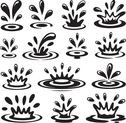 Collection of black and white water splash