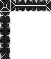 Black and white illustration of a corner ruler with measurement markings vector