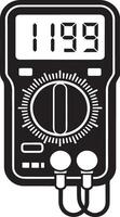 Analog multimeter with probes illustration black and white icon. vector