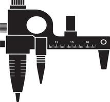 Black and white illustration of a three point caliper measuring tool vector