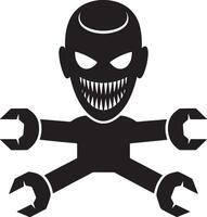 A menacing black silhouette of a creature wielding wrenches as arms a unique and ominous design vector