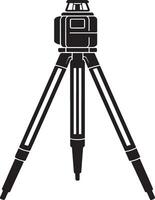 Black and white icon of a laser level on tripod stand for construction and surveying vector