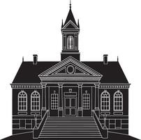 Black and white silhouette of a grand building. vector