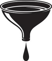 A black and white illustration of a funnel with a single droplet falling from its spout vector