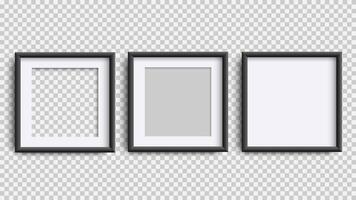Photo Frames isolated on white, realistic square three black frames mockup vector