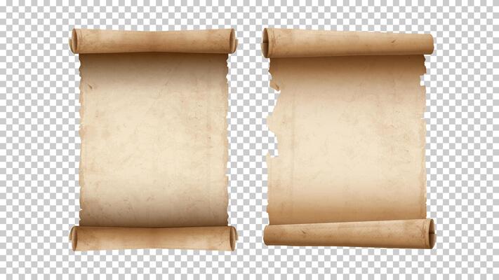 Old paper aged blank scrolls, two old parchments isolated