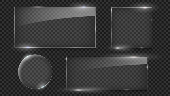 Glass plates, different glass shapes set, glass frames