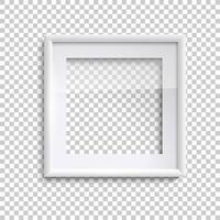 Blank white picture frame with glass, square empty picture frame vector