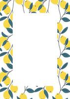 Rectangular decorative lemon frame or border for invitations and summer designs vector