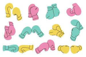 Set of colorful boxing gloves in various poses. Perfect for sport, fitness and training designs. vector