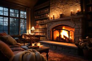 A fully furnished living room featuring various furniture pieces and a fireplace photo