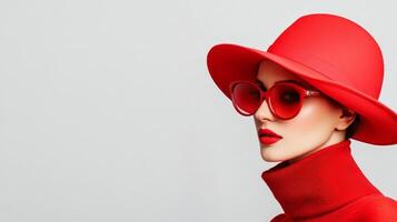 A woman in vibrant red stands out, exuding energy and creativity with her intense colors and expression photo