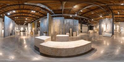 Gallery showcases unique sculptures in a chic, post-industrial space with creative lighting photo