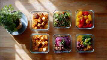 Keto meals are neatly organized in glass containers, showcasing healthy options for meal prep Sunday photo