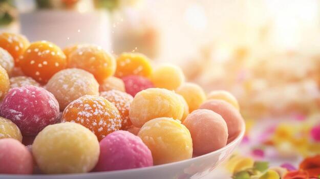 un festivo monitor de Barfi adornado con flores, capturar el esencia de holi foto