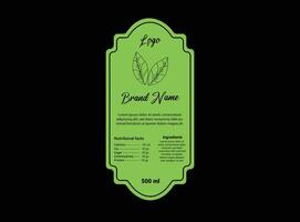 Bottle Label Template Design Green With Brand Name Packaging Product Illustration vector