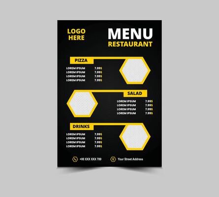 Menu Restaurant Fast Food Flyer Design Template With Pizza Salad And Drinks Illustration