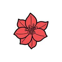 Red Flower Illustration with Black Outline and White Background, Simple Design vector
