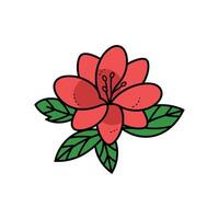 CartoonStyle Red Flower with Green Leaves Illustration on White Background vector