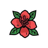Vivid Red Blossom with Green Leaves in a CartoonStyle Isolated on a White Background vector