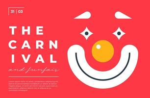 Purim carnival poster with clown mask and costume party vibe. Horizontal playful geometric layout with festive mood. Ideal for banners, flyers or invitations. Minimal flat illustration. vector