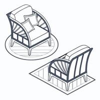 Isometric view of an arch chair set, front and back view vector