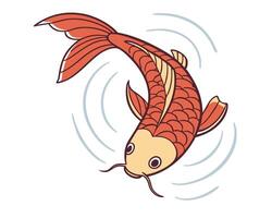 A red koi fish with a cream face and black outlines, swimming in a circle of water, isolated on a white background vector
