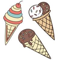 Collection set of Ice Cream Cone In different perspectives vector