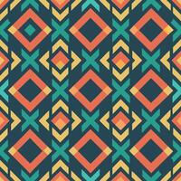 Seamless pattern with geometric shapes in orange, yellow, and teal on a dark blue background, creating a vibrant and symmetrical design vector