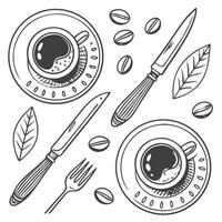 Collection set of Fork and Knife of coffee In different perspectives vector