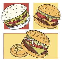 Illustration style of Collection set of Hamburger In different perspectives vector