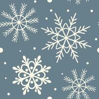 A seamless winter pattern featuring minimalist geometric snowflakes in soft white and light gray tones on a muted blue background vector