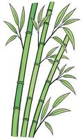 Illustration style, Three bamboo stalks with green leaves, light green and dark green gradient, black outlines, on a white background vector