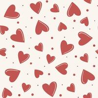 Seamless pattern with red hearts and dots on a white background, perfect for Valentine's Day or romantic designs, simple and cute vector