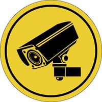 Security camera icon. Yellow circle indicating camera operation. Surveillance camera,monitoring, safety home protection system. vector