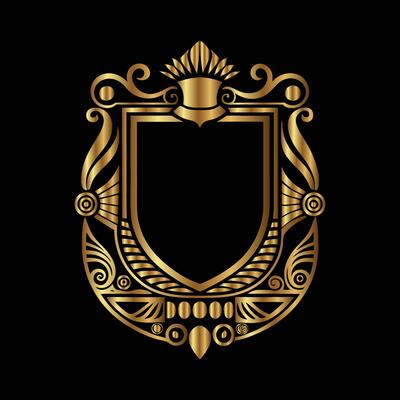 golden emblem on black background.
