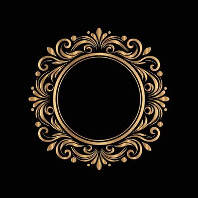 golden frame on black background. floral ornament.