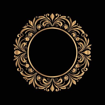 golden frame with floral pattern on black background. floral ornament.