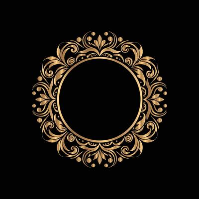 golden round frame on black background