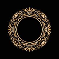 golden frame with floral pattern on black background. vector