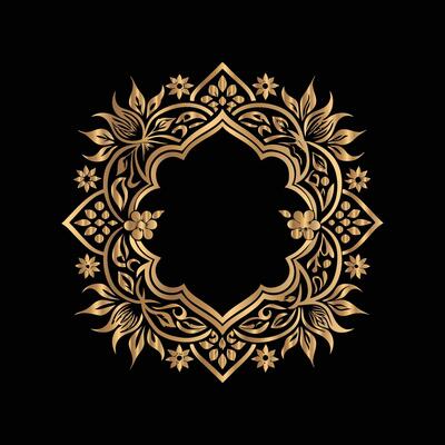 golden floral frame on black background.